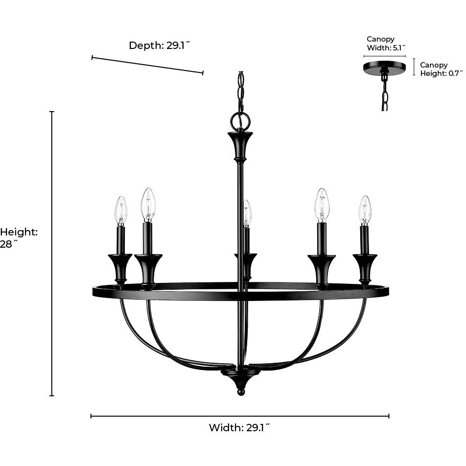 Emery 5 Light 29.1 inch Matte Black Chandelier Ceiling Light